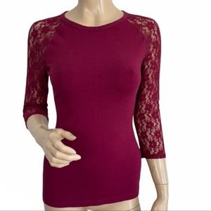Express Top Lace Raglan Shirt Long Sleeve Zip Back Tee Small EUC